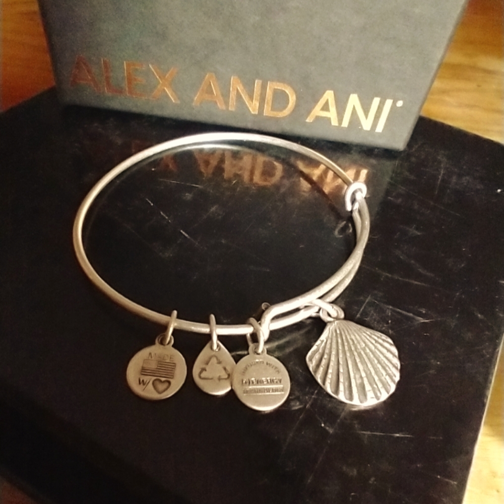 Alex & Ani silver seashell charm bangle bracelet